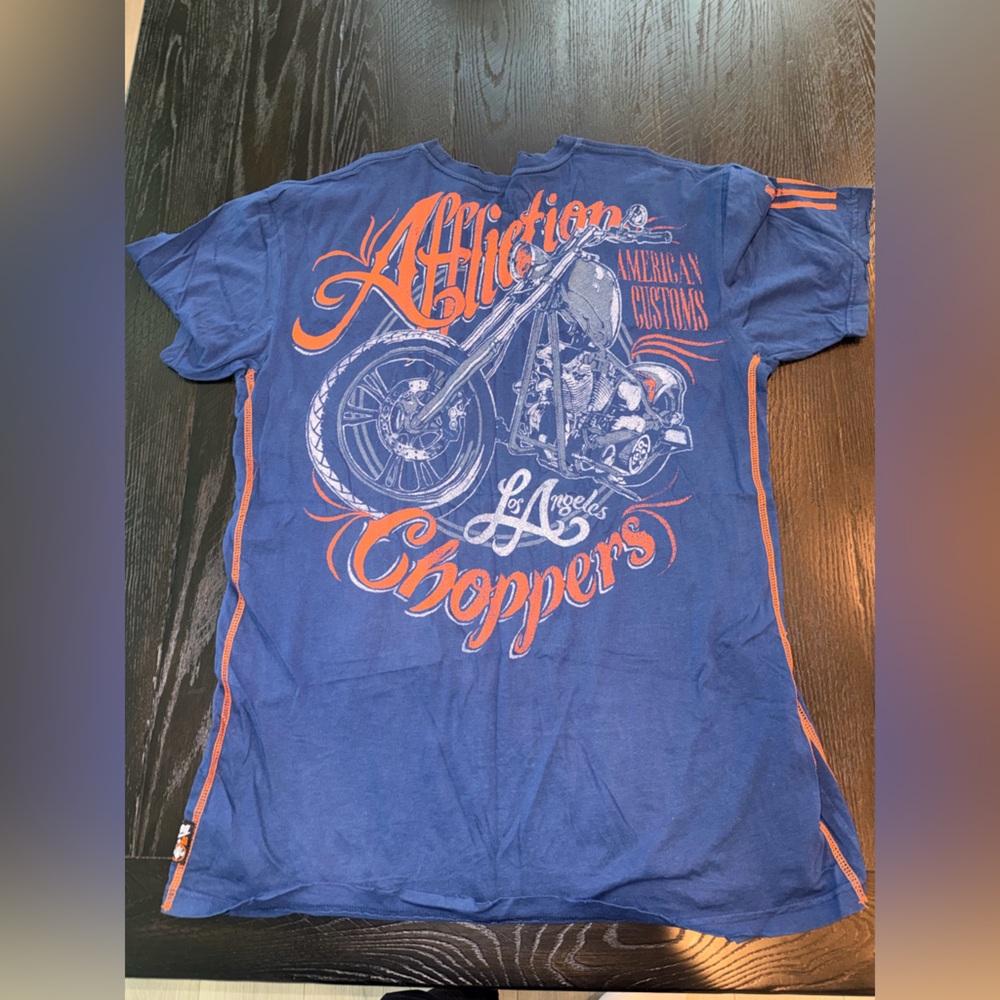Affliction Navy and Orange Graphic Tee